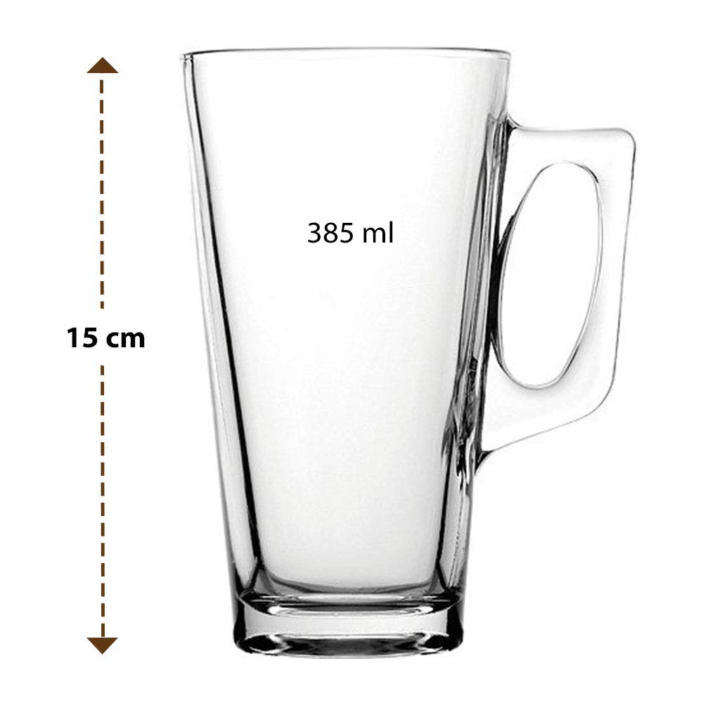 ANSIO Large Latte Glass Coffee Cups - 385ml (13 oz) - Gift Box of 2 Latte Glasses - Compatible with Tassimo Machine (2 Pack)