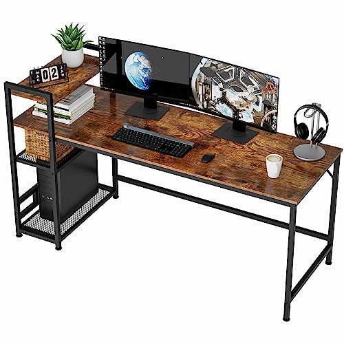 - HOMIDEC Desk | 160x60cm Computer Desk with Bookshelf | Study Desk with 4 Tier DIY Storage Shelves -