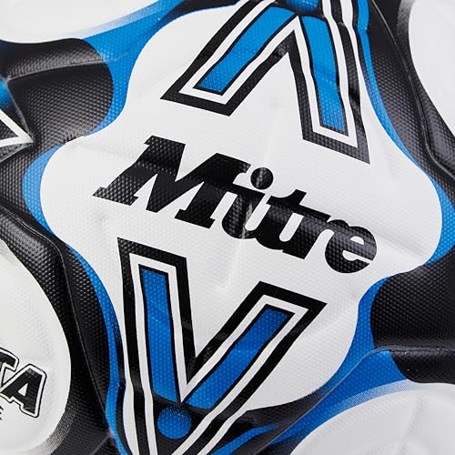 - Mitre Delta Football | Highly Durable | Enhanced Accuracy and Consistency | White/Black/Blue | Size 5 -