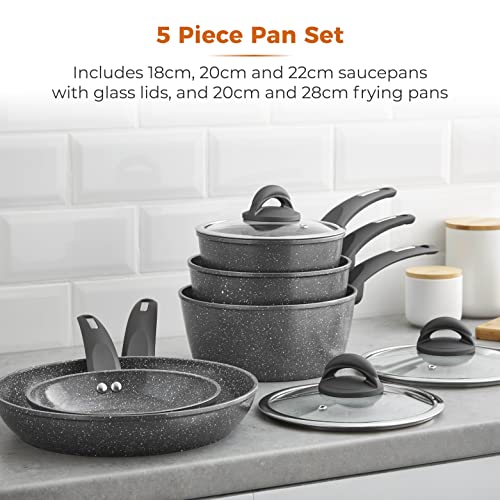 - Tower Cerastone T81276 Forged 5 Piece Pan Set | Non-Stick Coating | Soft Touch Handles -, 18/20/22 cm Saucepans and 20/28 cm Frying Pans, Graphite