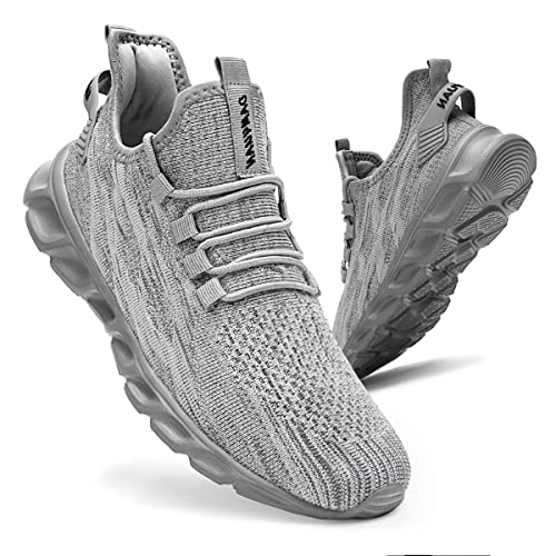 CAIQDM Mens Trainers Running Shoes Leisure Sneakers Mesh Walking Gym Tennis Shoes Lightweight Breathable Sports Outdoor Fitness Jogging Grey 8 UK