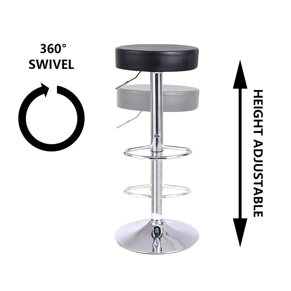 - KKTONER Round Bar Stool | PU Leather with Footrest | Height Adjustable | Swivel Pub Chair -