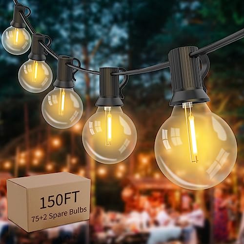 - Yuusei Festoon Lights Outdoor 150Ft, LED Outdoor Mains Powered Waterproof Garden Lights with 75+2 Shatterproof Plastic G40 Bulbs