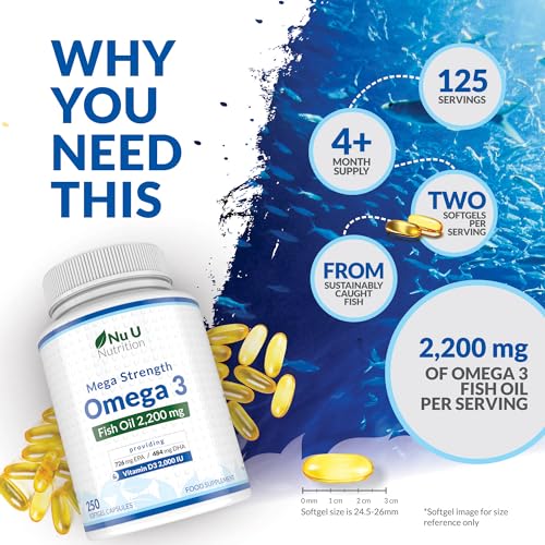 - Omega 3 | 250 Softgel Capsules | Sustainably Sourced - High Strength 1100mg Fish Oil per Capsule - Nu U Nutrition