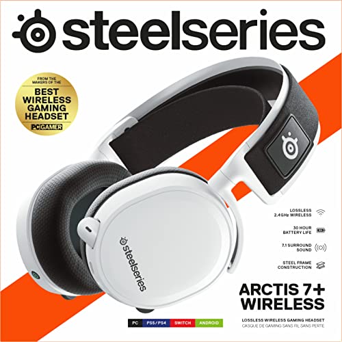 - SteelSeries Arctis 7+ Wireless Gaming Headset | Lossless 2.4 GHz | Sonar 7.1 Virtual Surround Sound | 30 Hour Battery Life | PC, PS5, PS4, Mac, Android and Switch | White -