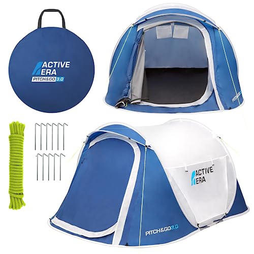 Active Era® Pop Up Tent - 2 Layer Waterproof 2 Person Pop-Up Tent – 100% Storm Tested with Advanced Ventilation and Easy-Pitch Construction - Perfect for Camping and Festivals (Blue)