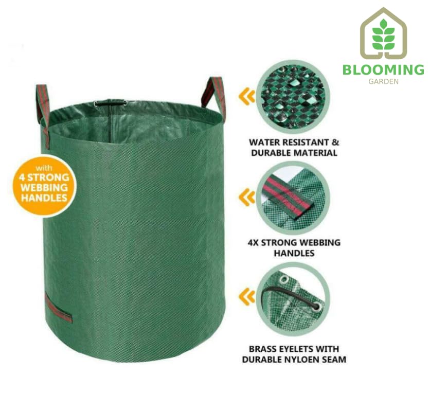 BloomingGarden Heavy Duty Garden Waste Bags 272L x 2 - Reusable Garden Sacks with Handles - Water Repellant - Industrial Fabric
