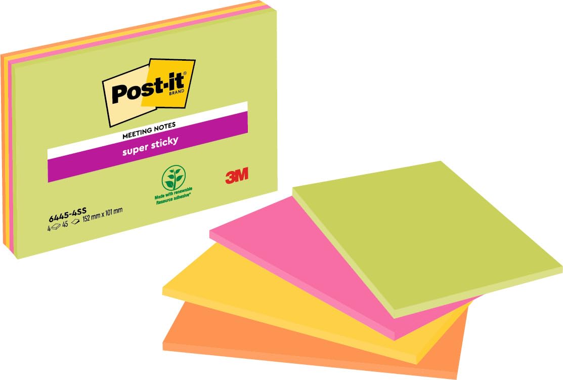 - Post-it Super Sticky Large Notes | Pack of 4 Pads | 45 Sheets per Pad -