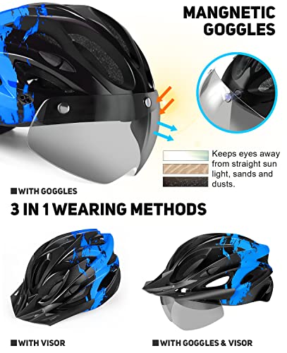 - RaMokey Bike Helmet | Lightweight Cycle Helmet |LED Light Magnetic Goggle Sun Visor -