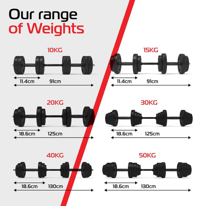 Body Revolution - Adjustable Vinyl Weights 15kg Dumbbells Set - Adjustable Dumbbells with Barbell Set Converter, Fitness and Strength Free Weights, Training Equipment
