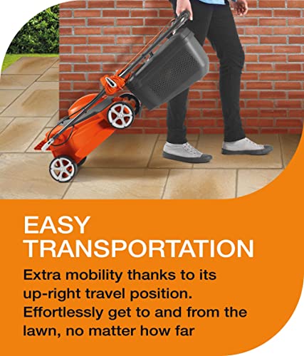 - Flymo EasiStore 340R Electric Rotary Lawn Mower | 34 cm Cutting Width | 35 Litre Grass Box | Close Edge Cutting | Rear Roller | Central Height Adjust -