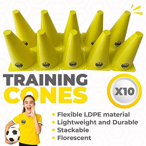 - Football Master ™ | Set of 10 Sport Training Football Equipment Traffic Cones | For Football, Soccer, Skating, Outdoor Games -