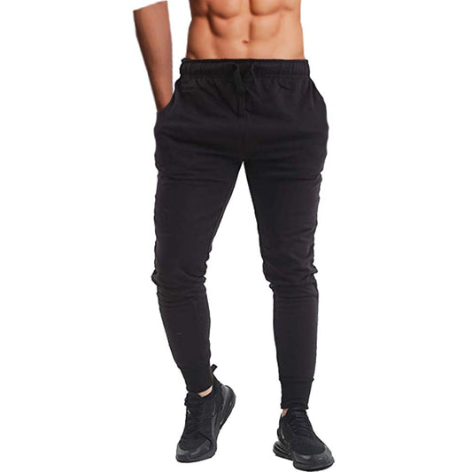 Denim Desire Men's Slim Fits Jogging Bottom Skinny Joggers Sweat Pants Gym Workout Cuffed Ankle Terry Fleece Casual Track Jogging Bottom UK Size S-XXL (Black, XL)