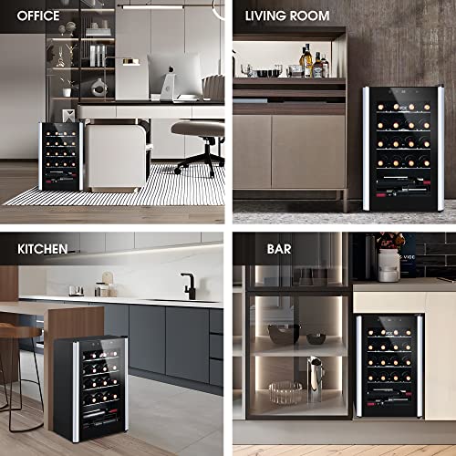 - HCK 70L Wine Cooler with Glass Door 24 Bottles | Freestanding Undercounter Fridge | Quiet Wine Fridges Beer Drinks Cabinet -