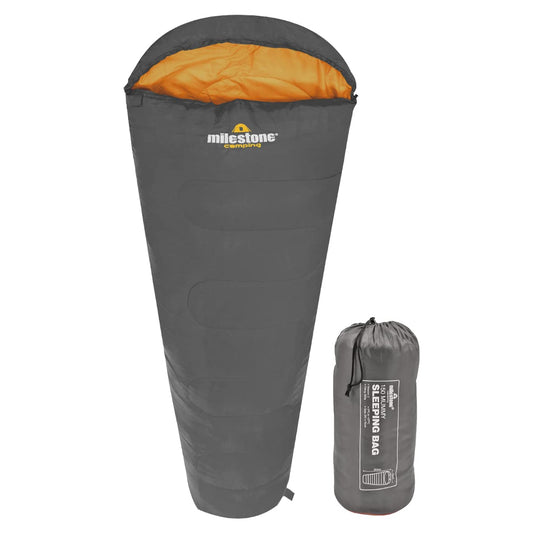 - Milestone Camping 27000 Grey & Orange Single Mummy Sleeping Bag -