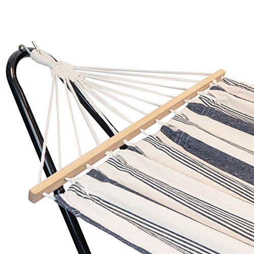 - Harbour Housewares 276cm Navy Stripe Cotton Hammock | With Wooden Spreader Bars & Cotton Carry Bag -