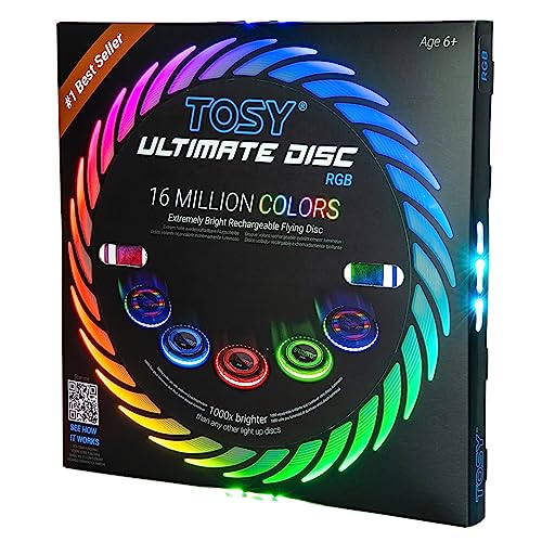 - TOSY Flying Disc - 16 Million Color RGB or 36 or 360 LEDs | Extremely Bright | Smart Modes | Rechargeable -