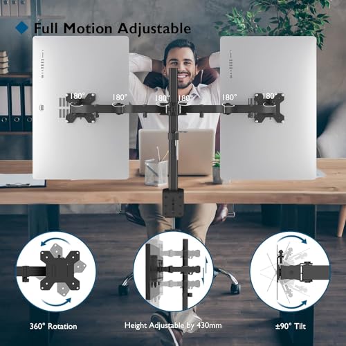 BONTEC Dual Monitor Stand, Adjustable Monitor Arm Desk Mount for 13-27 Inch Screens, Ergonomic Dual Monitor Stands, Height Adjustable Dual Monitor Arm Bracket with 360° Rotation, and Full Motion Tilt