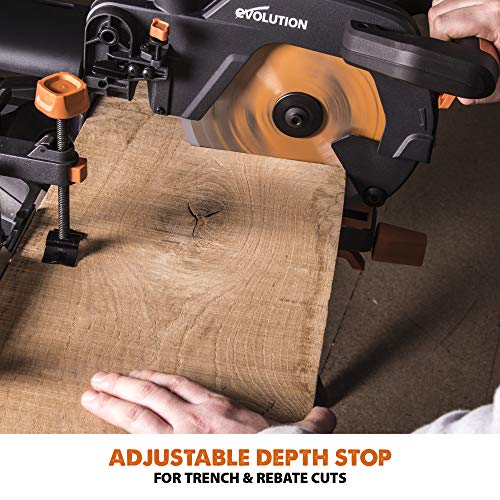- Evolution Power Tools R255SMS+ Compound Mitre Saw | Multi-Material Cutting Blade | Chop Wood Metal Plastic | 45° Bevel | 50° Mitre Angle | 300mm Slide | 2000 W | 255 mm | 220-240 V -