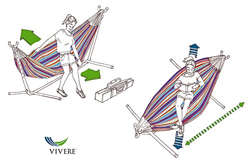 - Vivere UHSDO8-20 Double Cotton Hammock with Space-Saving Steel Stand Including Carrying Bag, Tropical -