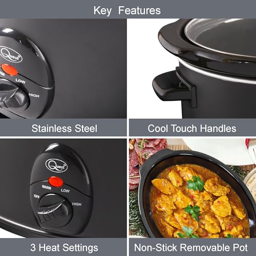 - Quest 35279 3.5 Litre Slow Cooker| Compact Stainless Steel | 3 Temperature Settings -