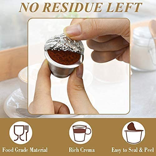 CAPMESSO Reusable Espresso Capsules Refillable Coffee Pod Stainless Steel Cups Compatible with Nespresso OriginalLine Brewer (2 Pods+100 Lids)