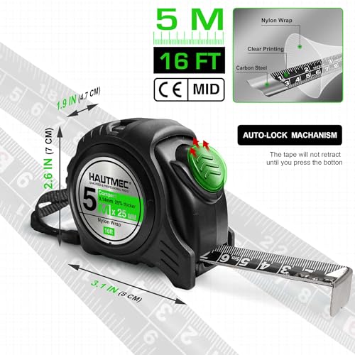 - HAUTMEC 16 Ft (5m) Heavy Duty Tape Measure | Imperial & Metric -