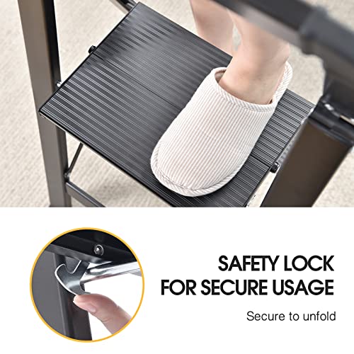 - KINGRACK 2 Step Ladder With Handrail | Non-Slip Household Ladder With Folding Safety -