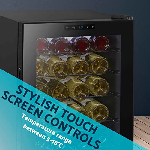 Baridi 28 Bottle Wine Cooler Fridge with Digital Touch Screen Controls & LED Light, Black - DH10