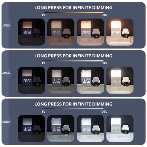 COLSUR 3 in 1 Wireless Charging Station, Mag-Safe 15W Wireless Charger with Alarm Clock, Night Light, Wireless Charger Stand for iPhone 15 14 13 12 11 X Pro Max, Apple Watch, AirPods