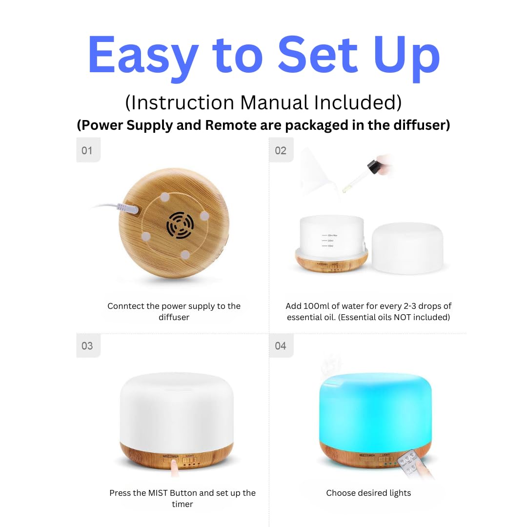 - Essential Oil Diffuser | 300ML | Ultrasonic Aromatherapy | Air Diffuser Humidifier -