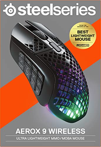 - SteelSeries Aerox 9 Wireless | Holey RGB Gaming Mouse | Ultra-lightweight Water Resistant Design -