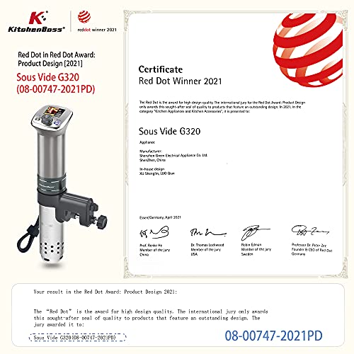 - KitchenBoss Sous Vide Cooker Ultra-Quiet Immersion-Circulator | Color LCD Recipes | G320 Pro Silver Machine Brushless DC Motor -