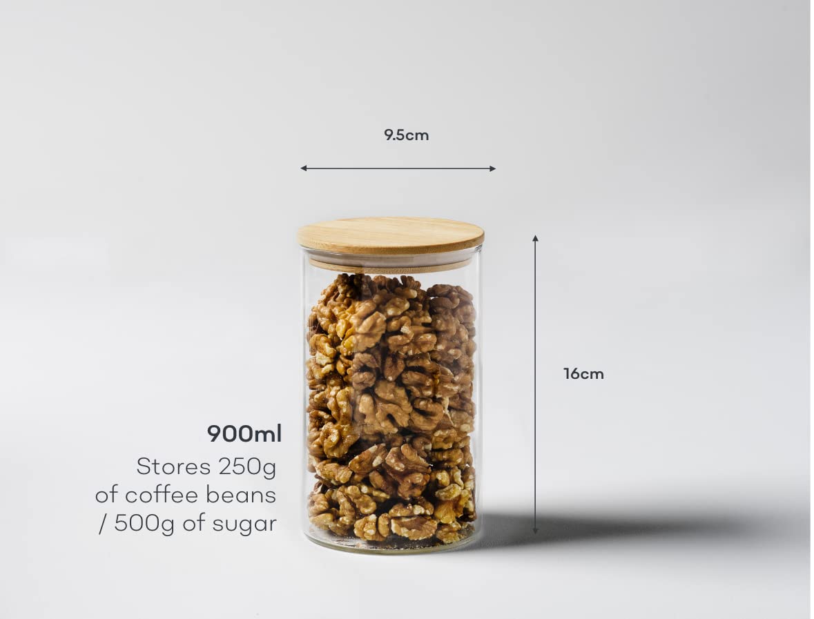 - Franklin Lade Glass Storage Jars | 3 Piece Set 900ml | Airtight Bamboo Lids | Glass Jars with lids | Tea Coffee Sugar Canisters | Pantry Storage Containers | Storage Jars for Kitchen -