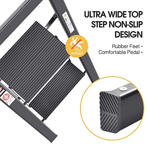 - KINGRACK 2 Step Ladder With Handrail | Non-Slip Household Ladder With Folding Safety -