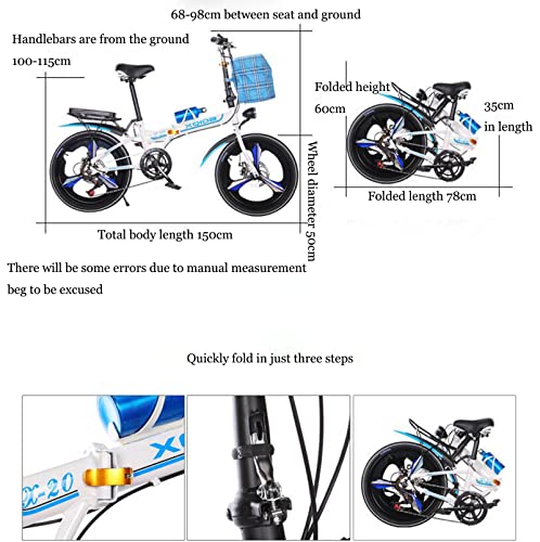 20in Folding Bikes for Adult,6-Speed Drivetrain,Light Weight Aluminum Frame Foldable Compact Bicycle Double shock absorption front and rear,stable riding,Anti-Skid and Wear-Resistant Tire/White