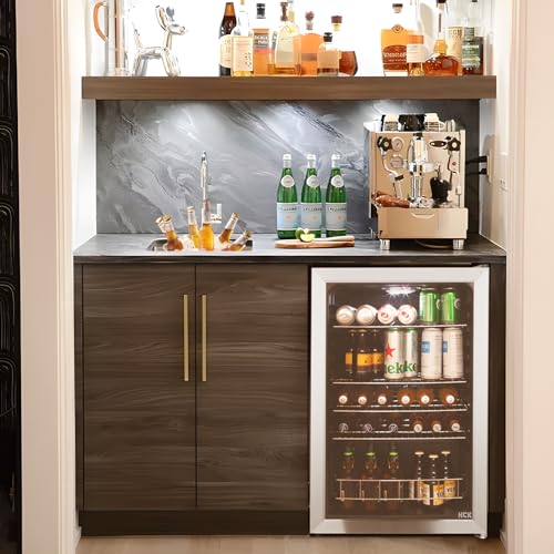 - HCK Beer Fridge | 115L Freestanding Beverage Fridge | Dual-Glazed Glass Door -