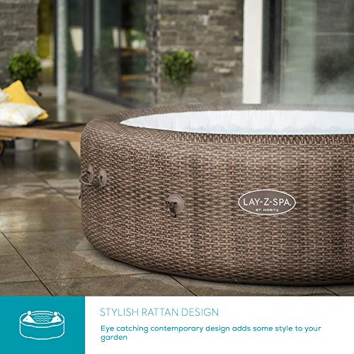 - Lay-Z-Spa St Moritz Hot Tub | 180 AirJet Massage System | Rattan Design | Inflatable Spa with Freeze Shield | 5-7 Person -