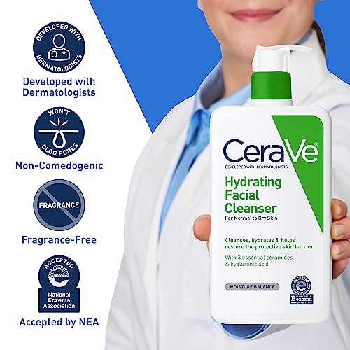 CeraVe Hydrating Facial Cleanser 16 oz for Daily Face Washing, Dry to Normal Skin