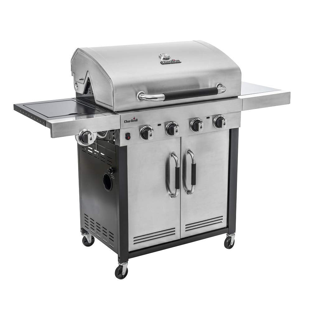 Char-Broil 140895 Advantage Series 445S - 4 Burner Gas Barbecue Grill with TRU-Infrared Technology, Stainless Steel Finish & 140 766 - Universal 3-4 Burner Gas Barbecue Grill Cover, Black.