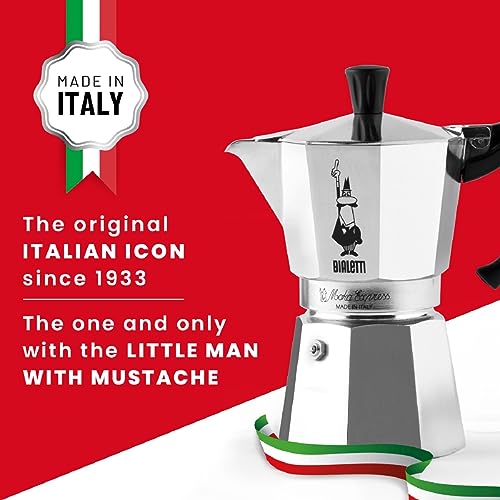 Bialetti Moka Express Caffettiera in Alluminio, 6 Cups, Acciaio Inossidabile, Argento,270 milliliters, Silver