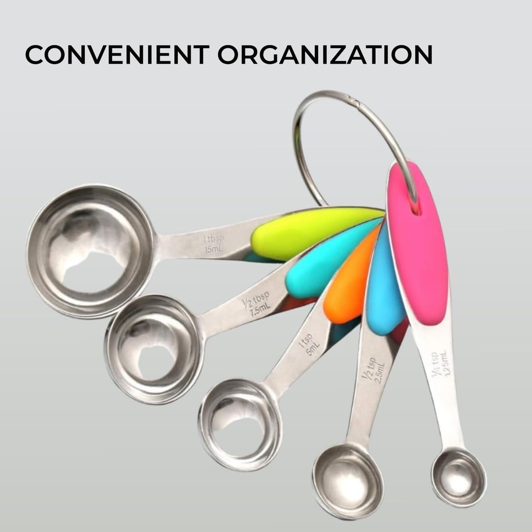 - H&S Measuring Spoon Set | 5 Stainless Steel Metal Measure Cup Spoons For Baking -