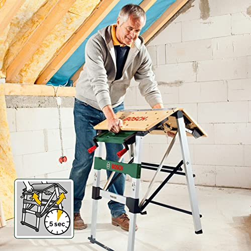Bosch Home and Garden Work Bench PWB 600 (4 blade clamps, cardboard box, max. load capacity: 200 kg), Schwarz, Grün, Metallic