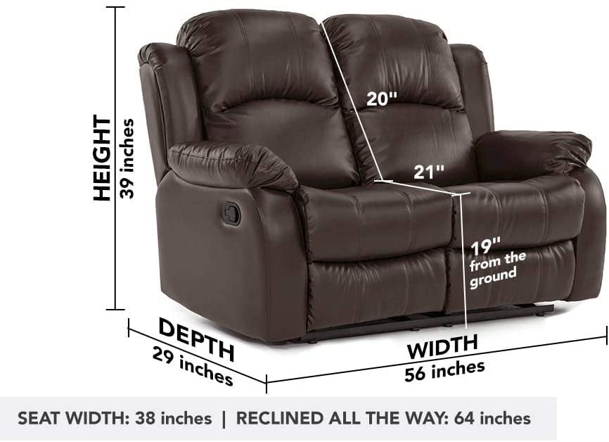 - Roma Leather Recliner Sofa with Cupholders | 2 Seater Sofa | Black (2 Seater) -