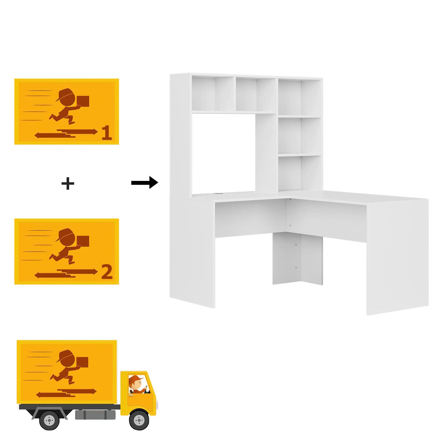 - FirFurd L-Shaped Computer Desk | Computer Workstation With Storage Shelves -