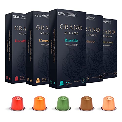 - Grano Milano Variety Pack with Decaf 50 Aluminium Coffee Pods | Compatible with Nespresso Original line  | Medium & Dark Roast Coffee Capsules Made in Italy -
