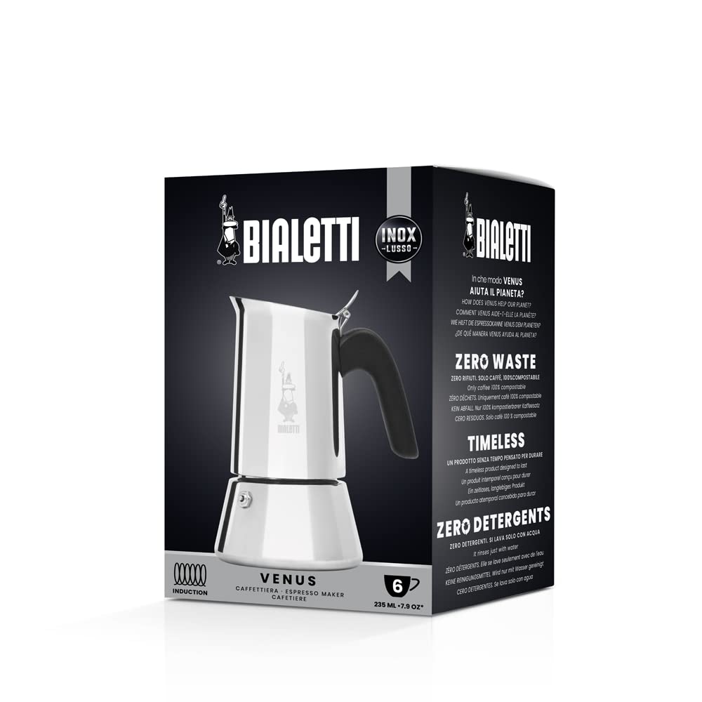 Bialetti - New Venus Induction, stainless steel hob espresso coffee maker, suitable for all heat sources, 6 cups, aluminum, silver