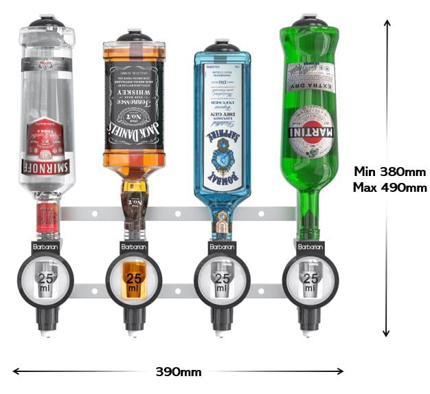 Barbarian 4/6 Bottle Optics for Spirits - Bar Butler Shot Measure Bracket Alcohol Wine Upside Down Drink Dispenser Home bar Garage Man cave (4 Bottle Professional)