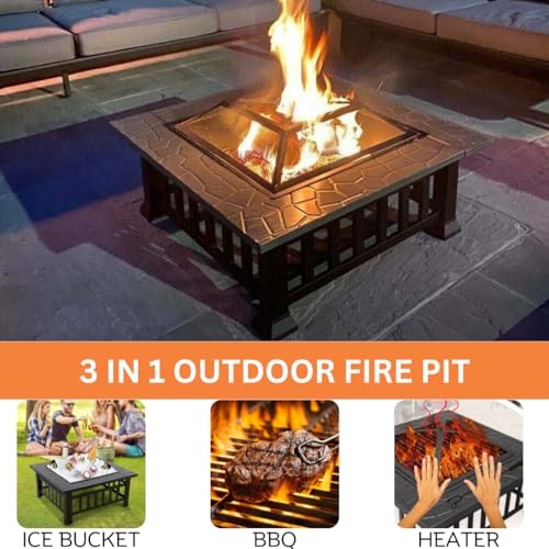 - Garden Mile Large Circular Fire Pits for Garden | Firepit Black Heat Resistant Fire Pit Patio Stove Outdoor Fireplace Barbeque | Rain Cover -