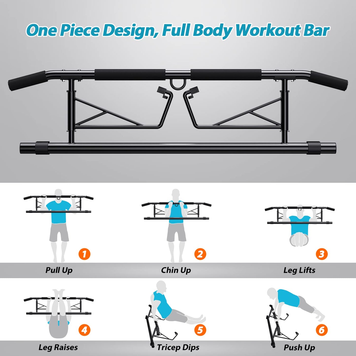 - JX FITNESS Door Frame Pull up Bar | Doorway Chin up Bar | Padded Handles | Foldable -